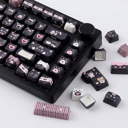TYRIXKI PBT Keycaps 142 Keys Cute Keycaps Dye-Sublimation Black Cat Keycap Mao Profile Custom Keycap for Cherry Gateron MX Swithes Mechanical Keyboards thumbnail 2