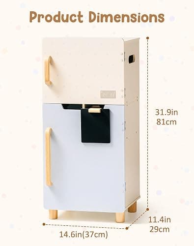 ROBOTIME Wooden Toy Fridge for Kids, Realistic Play Fridge with Freezer, Blackboard, Egg & Ice Cream Accessories, Spacious Storage Play Refrigerator for Kids, Perfect Play Kitchen Pretend Kitchen Toy thumbnail 2