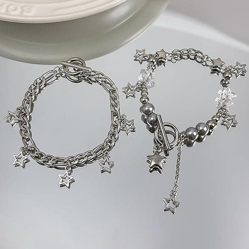 2 Pieces Silver Star Necklace Y2K Jewelry Set Grunge Necklace Kawaii Cute Necklaces Aesthetic Vintage Emo Jewelry - Silver 1 thumbnail 6