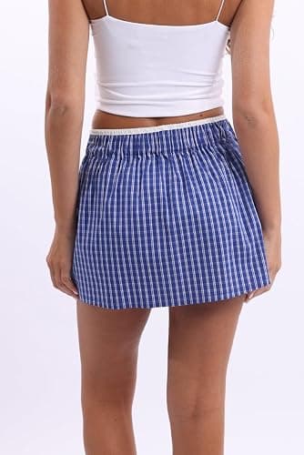 UAURORAO Women Gingham Boxer Skirt Y2k Plaid Checkered Mini Short Skirt E Girls Elastic Waistband Preppy Pencil Skirt thumbnail 5