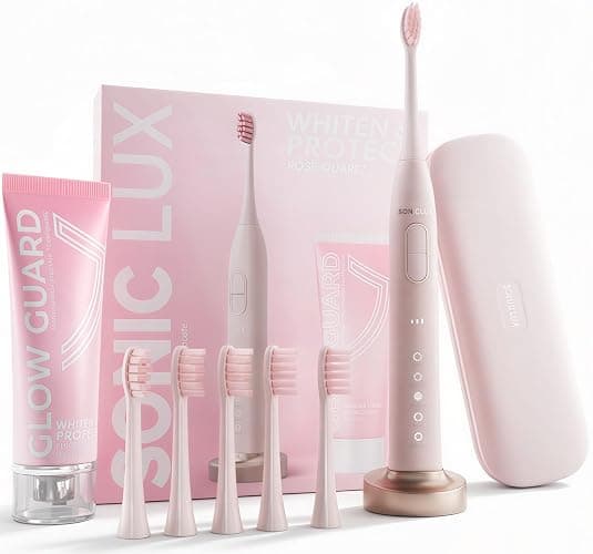 SMILE NOVA Sonic Lux™ Pink Electric Toothbrush for Adults – Luxury Rechargeable Sonic Electric Toothbrush with Travel Case with GlowGuard Nano-Hydroxyapatite Whitening Toothpaste & 6 Brush Heads - Image 1