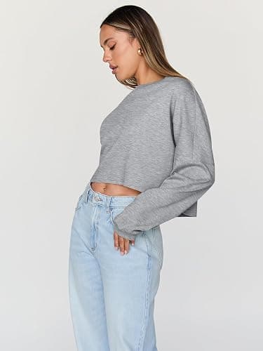 Trendy Queen Cropped Sweatshirts for Women Oversized Crewneck Sweaters Long Sleeve Tops Fall Winter Clothes 2025 thumbnail 3