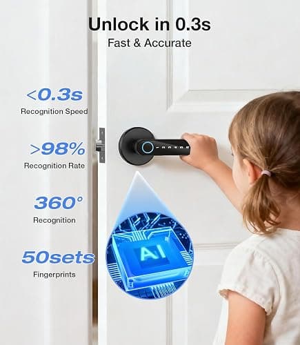 Fingerprint Door Lock, Smart Door Knob with Keypad Keyless Entry, Biometric Door Lock with App Control & Passcode, 4-in-1 Electronic Door Handle for Bedroom, Office, Apartment, Hotel – Modern Design thumbnail 2