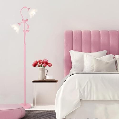 HMVPL Pink Flower Floor Lamp, Floral Standing Lamp with 2 LED 5W Blubs, Foot Switch, Modern Corner Tall Lamp with Acrylic Shade, Girls Cute Floor Lamp for Living Room Bedroom Office Kids Reading thumbnail 2