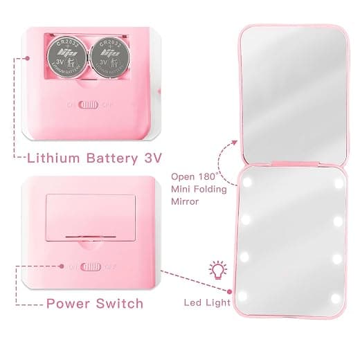 Aganmi Personalized Gifts Small LED Pink Mirror with Lights for Teen Girl | Trendy Stuff,Folding Compact Mirror,Preppy 1X/2X Magnification Travel Makeup Pocket Mirror for Women,Pearl Initial (M) thumbnail 3