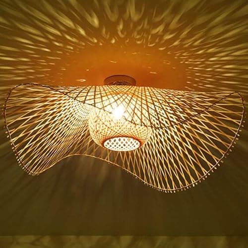 Plafonnier En Bambou Suspension Rétro E27 Lustre Rotin Naturel Éclairage Campagne Tissé À La Main Chambre Restaurant Salon Café Décoration Économie D'énergie, A, 55cm thumbnail 6