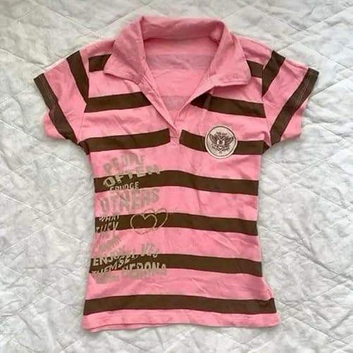 Vintage Alt Graphic Tees Y2k Grunge Polo Shirts Teen Girls Women Whimsy Twee 2000s Short Sleeve Collared Tops thumbnail 2