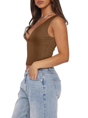 REORIA Women's Sexy Plunge Deep V Neck Sleeveless V Backless Tank Top Workout Yoga Crop Tops thumbnail 3