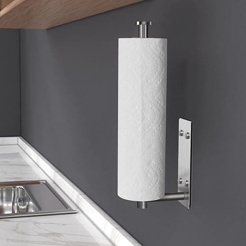 VAEHOLD Self Adhesive Paper Towel Holder Under Cabinet Mount, Wall Mounted Paper Towel Roll Holder with Damping Effect for Kitchen, Bathroom, Wall - SUS304 Stainless Steel (Brushed Silver) thumbnail 6