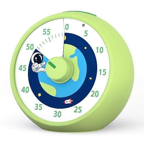 Visual Timer for Kids, 60-Minute Countdown for Classroom Office Kitchen, Desk Timer Kids Time Management Tools with Silent Operation, Pomodoro Time Rainbow Pattern (Planet Green) - Image 1