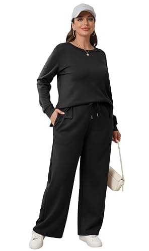 WIHOLL Women's 2 Piece Lounge Sets Sweatshirt Casual Travel Outfits Fashion Wide Leg Tracksuit Cozy Sweatsuits thumbnail 5