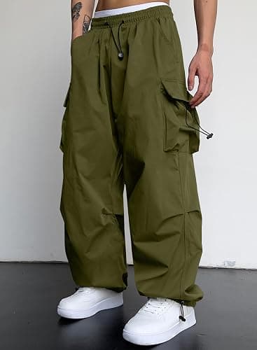 JMIERR Men's Baggy Cargo Pants Trendy Casual Parachute Pant Loose Fit Harem Joggers with Pockets for Streetwear thumbnail 2