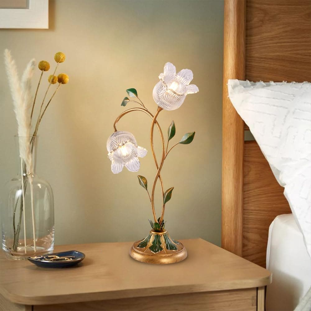 Vintage Pastoral Style Flower Table Lamp for Home, Flowers Art Design Bedside Lamps Metal Nightstand Lamp with Glass Shade for Bedroom, Living Room, Office thumbnail 3
