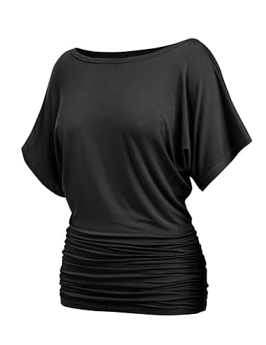 Misakia Womens Ruched Tops Casual T Shirts Dolman Short Sleeve Shirts Boat Neck Summer Off Shoulder Batwing Tops 2025 - Image 1