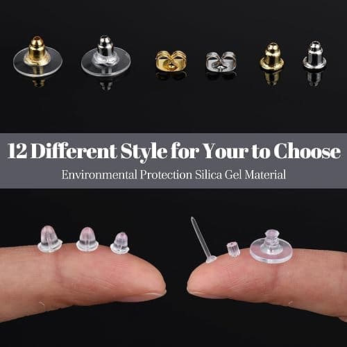 12 Styles Silicone Earring Backs for Studs/Droopy Ears/Heavy Earring, Clear Plastic Earrings 600Pcs Clear Soft Hypoallergenic Plastic Rubber Metal Backs Replacements Backings Clutch Stoppers thumbnail 4
