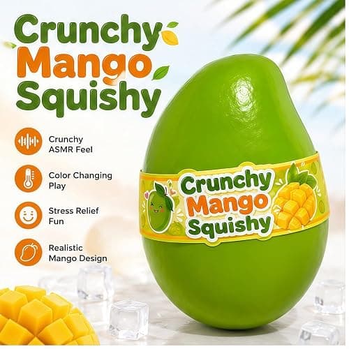 Crunchy Mango Squishy, Heat Activated Color Changing Mango Fidget Toy, Realistic Fruit Sensory ASMR Bead Filled, Chameleon Mango Stress Ball for Adults ，1 Pc thumbnail 2