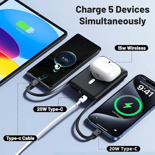 Azmuth for Magsafe Battery Pack, 10000mAh Magnetic Power Bank 22.5W PD Fast Charging with LED Display Wireless Portable Charger for Magsafe with Stand for iPhone 17/16/15/14/13/12/Pro/Pro Max thumbnail 5