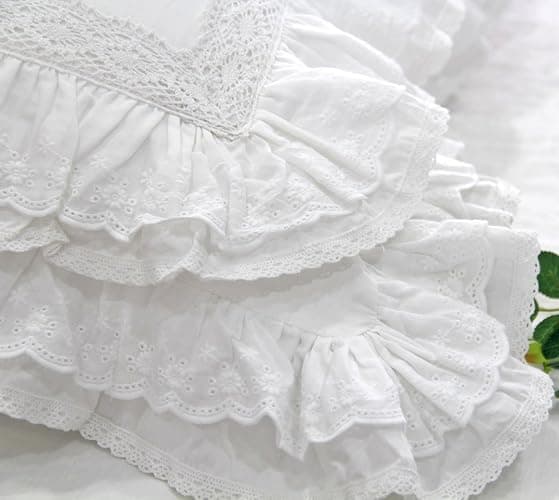 Queen's House Luxury Lace White Euro Shams Pillow Covers 26x26 Set of 2-M thumbnail 5
