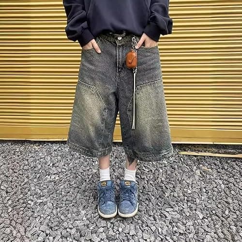 QJK Streetwear Baggy Summer Jorts Y2K Shorts Dark wash Jorts Denim Bermuda Shorts thumbnail 6