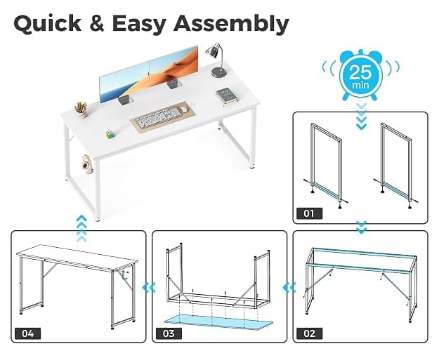 ODK 54 Inches Large Computer Desk for Home Office, Modern Desk for Small Spaces, Writing Desk with Headphone Hooks, White thumbnail 5