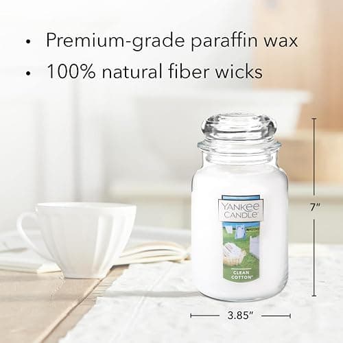 Yankee Candle Clean Cotton Scented, Large 22oz Jar Candle with Premium Paraffin-Grade Wax, Long Burn Time, Ideal for Gifts and Home Decor - Clean Cotton - Classic Large Jar thumbnail 4