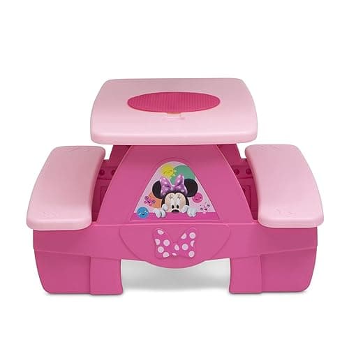 Delta Children Disney Minnie Mouse 4 Seat Activity Picnic Table with Lego Compatible Tabletop - Minnie Mouse thumbnail 9