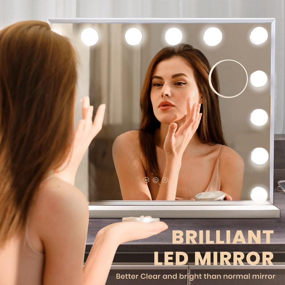 Simplus Vanity Makeup Mirror with Lights Hollywood LED Mirrors Stand Wall Mounted, Smart Touch Control Screen, 14 Dimmable LED Lights Stable Base White, 50x42cm - 50x42cm $89.99 thumbnail 3