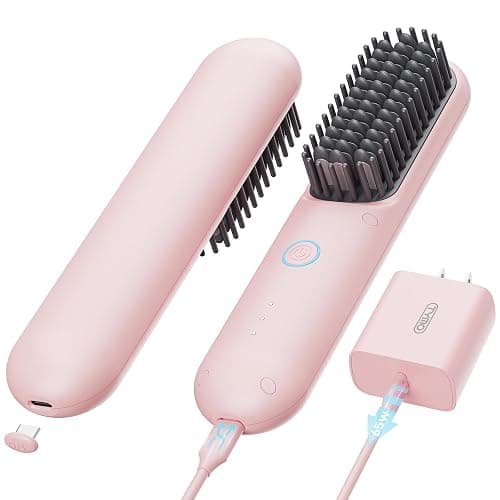 TYMO Cordless Hair Straightener Brush - Porta PRO Portable Straightening Brush for Travel, Mini Ionic Hot Comb Straightener for Women, Lightweight on-The-go, Cordless and Fast Charger Dual Power - Image 1