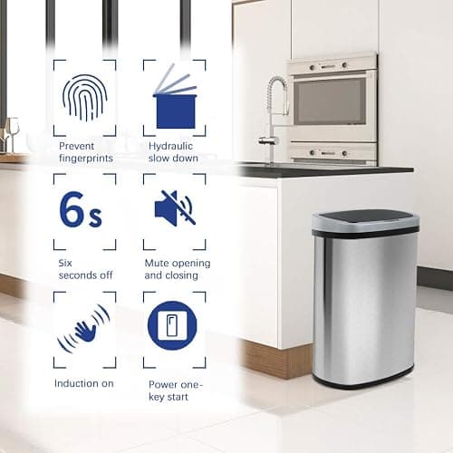 BestOffice | 13 Gallon Trash Can with Lid | Automatic Touchless Garbage Can | Odor Control | Modern Oval Design | Easy to Clean | Stainless Steel | Fits Any Kitchen, Bathroom, Office or Home thumbnail 3