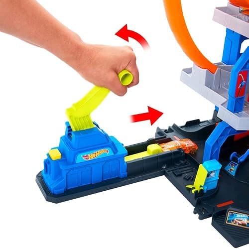Hot Wheels Toy Car Track Set with Die-Cast Car & Helicopter, 2 Loops, Storage for 36 1:64 Scale Vehicles, Speed Snap Adapters, Mega Loop Garage thumbnail 8