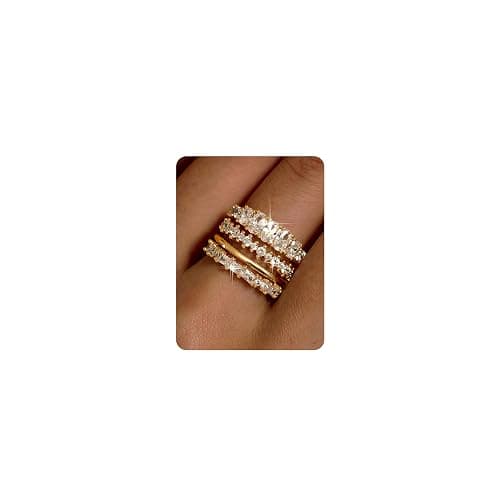 LOLIAS 14K Gold Plated Stackable Rings for Women Non Tarnish - Dainty Cubic Zirconia Wedding Bands Ring Set Minimalist Trendy Statement Engagement Promise Thumb Rings Stacking Size 5-10 - Image 1