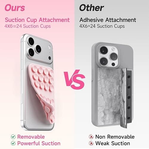 Upgraded Double Sided Silicone Suction Cup Phone Case Mount, Sticky Phone Grip Holder for Hands-Free Selfes & Videos, Reusable Silicone Phone Suction Grip for iPhone & Android, Light Pink thumbnail 4