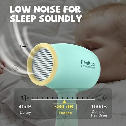 Feekaa Kids Hair Dryer, Low Noise Gentle Heat for Kids Skin, Gift for Children's Birthday, Christmas, Yellow-Green thumbnail 4
