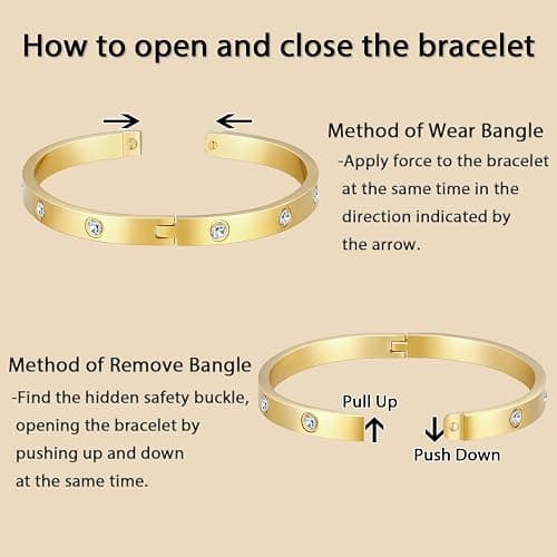 Kenizum 2Pcs 18K Gold-Plated Love Bangle Bracelets set for Women, Stainless Steel Cubic Zirconia Bangle Crystal Friendship Jewelry, Easter Wedding Birthday Gifts for Girlfriend, Wife, Monther thumbnail 5