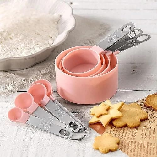 Plastic Measuring Cups Set - 8-Piece Nesting Kitchen Tools | Baking Supplies with Handles for Precise Liquid & Dry Ingredients | Essential for Home Baking, Cooking & Food Prep (Pink) thumbnail 2
