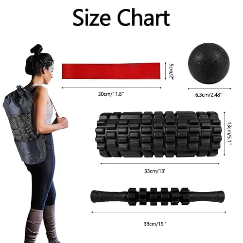 JOYENERGY 5 in 1 Foam Roller Set High Density Foam Roller Patented, Massage Stick, Massage Ball, Resistance Band for Deep Muscle Massage Pilates Yoga, Fitness for Trigger Point Release thumbnail 7