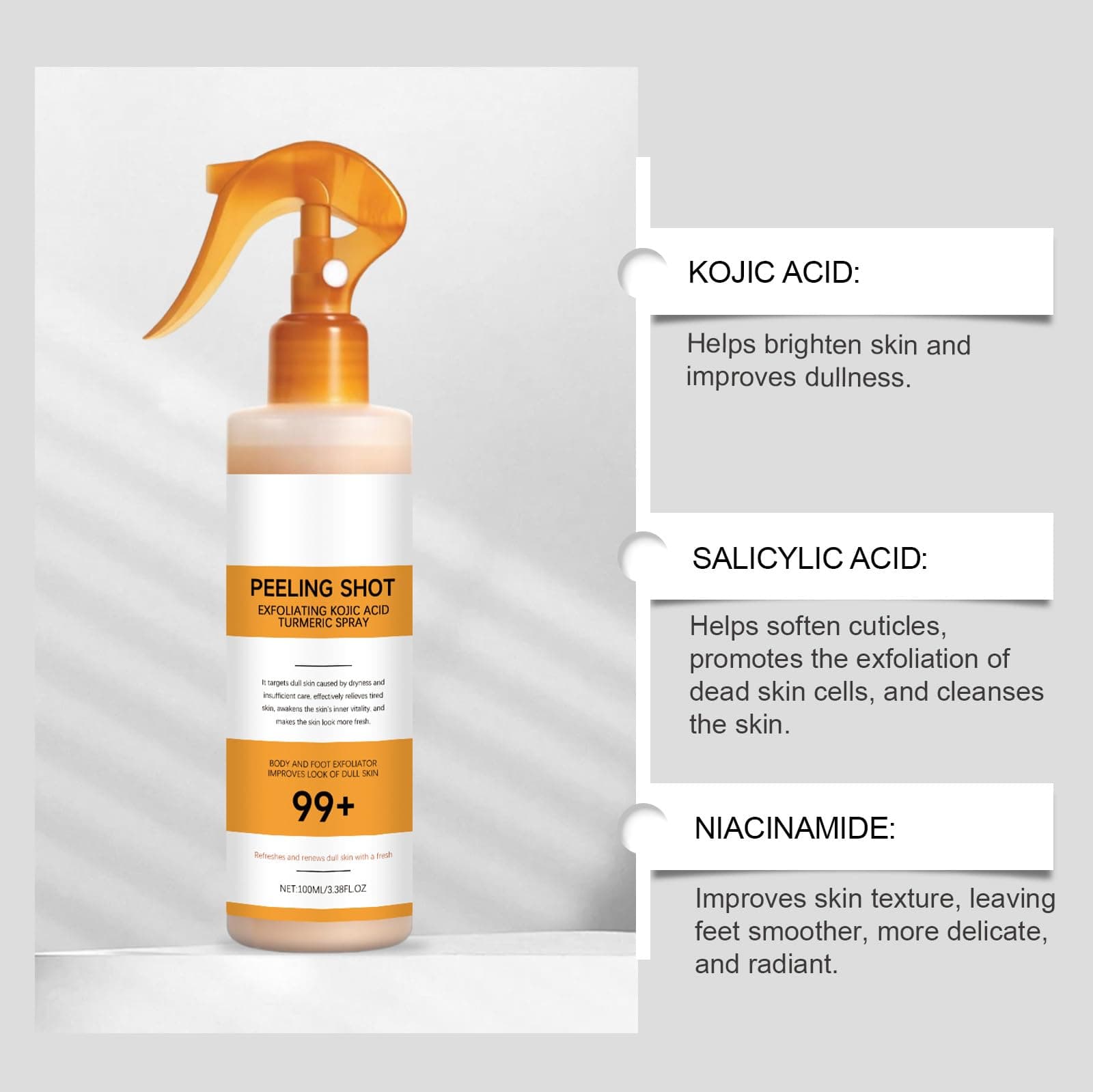 Peel Shot Keratin Care Kojic Acid Turmeric Spray, Body Peel Shot Turmeric Spray,Exfoliating Peeling Solution, Hydrating Formula for Smoother,Brighter Skin thumbnail 3