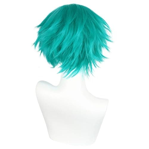 ANOGOL Hair Cap + Short Teal Green Men's Cosplay Turquoise Wig for Cosplay Men Teal Bluish Green Wigs for Halloween Christmas Event Costume Party thumbnail 6