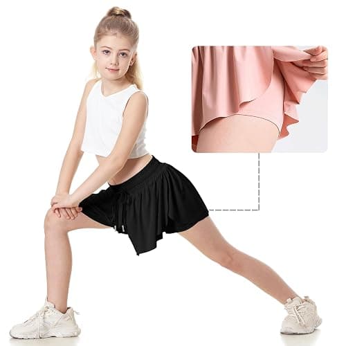 Two Inches Extended Butterfly Shorts Girls Flowy Shorts, 2-in-1 Youth Girls Athletic for Fitness, Running, Sports - 04 - Extend-black - Medium thumbnail 3