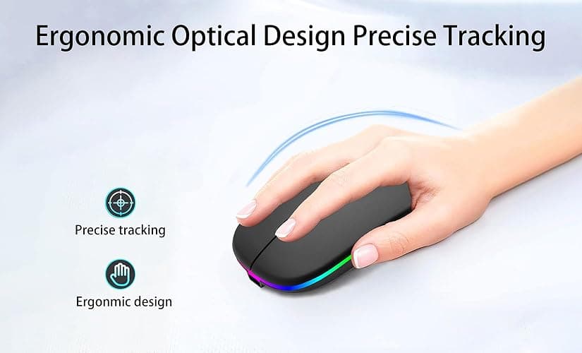 AIKOKOK Wireless Bluetooth Mouse, Rechargeable Dual Mode Mouse, Black | BT 5.2 & 2.4G USB Receiver, 3 Adjustable DPI,LED Lights,Slim,Silent,Portable Computer Mouse for Laptop,PC,MacBook,iPad,Tablet thumbnail 7