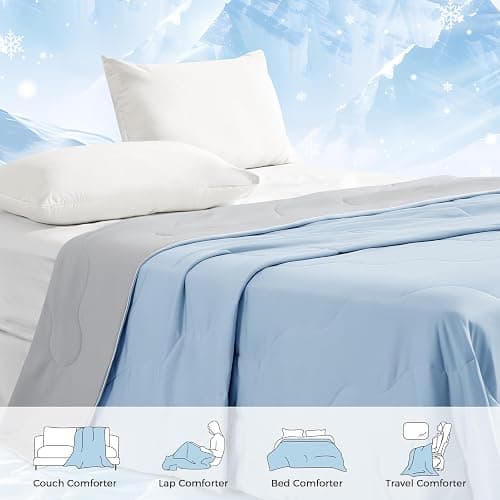 COHOME Cooling Comforter Queen/Full, Cooling Blanket for Hot Sleeper and Night Sweats, Cold Touch Fabric Absorbs Body Heat, Double-Sided Cool Design Soft Fluffy (Blue, (90"x90")) thumbnail 6