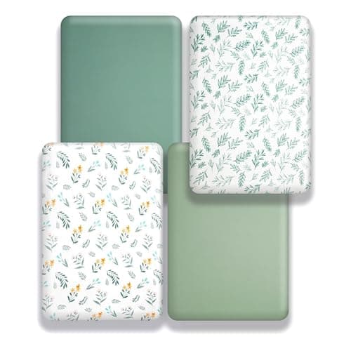 4 Pack Sage Green Fitted Nursery Sheets Neutral Unisex Baby Breathable Sheets for Boys or Girls with Leaf and Flower Design (Crib Sheet) thumbnail 4