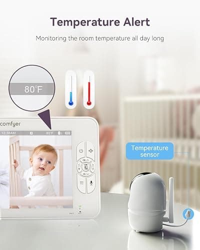 Comfyer No WiFi Split-Screen Baby Monitor with 2 Cameras and Night Vision, 7" HD Baby Monitor with a Flexible Bracket, Audio Alert, High/Low Temperature, VOX Mode, 2 Way Audio, Remote PTZ - 7''720P Display with 2 1080P Camera thumbnail 8