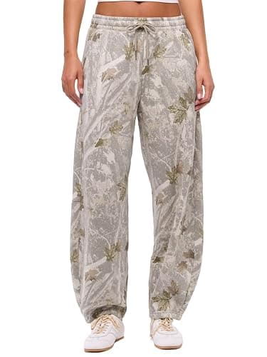 Barrel Sweatpants Women Camo Mid Rise Drawstring Wide Leg Pants with Pockets - Image 1