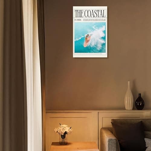 Vintage Magazine Cover Poster The Coastal Cowgirl Beachy Newspaper Canvas Wall Art Surfer Riding Wave Aesthetic Prints Painting For Home Bedroom Dorm Wall Decor 12x16in Unframed thumbnail 4