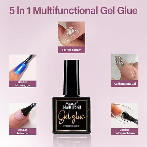 Misssix Short Square Gel Nail Tips Kit, 216Pcs Pre Etched Clear Nail Tips | Full Cover False Nail 9-in-1 Gel Glue and Portable Mini U V Nail Lamp for Women 12 Sizes thumbnail 5
