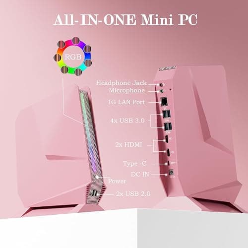 sinbun Mini PC i9-9980HK Processor & GeForce GTX1650 GDDR5 Dedicated Graphics Card 8C/16T RGB Lights Desktop Gaming Mini Computer, 32GB RAM 1TB NVMe SSD, 4K Triple Displays/WiFi 6E/BT 5.3, Pink thumbnail 6