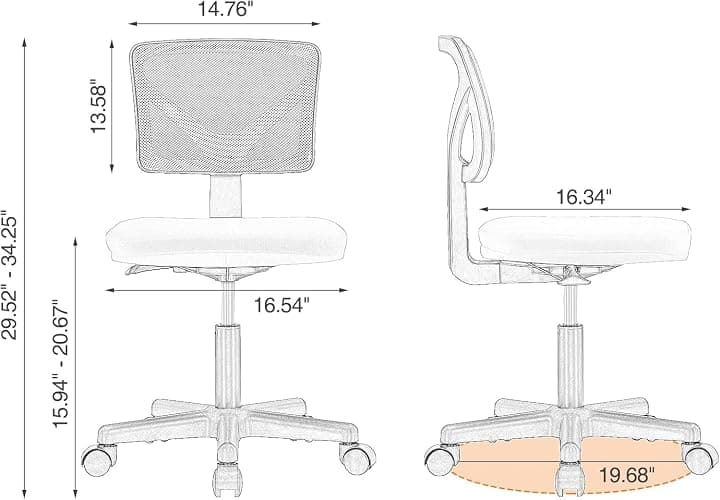 Sweetcrispy Small Office Desk Chair, Ergonomic Low-Back Mesh Rolling Work Swivel Chairs with Wheels, Armless Comfortable Seat Lumbar Support for Home, Bedroom, Study, Student, Adults,Classic Black thumbnail 2