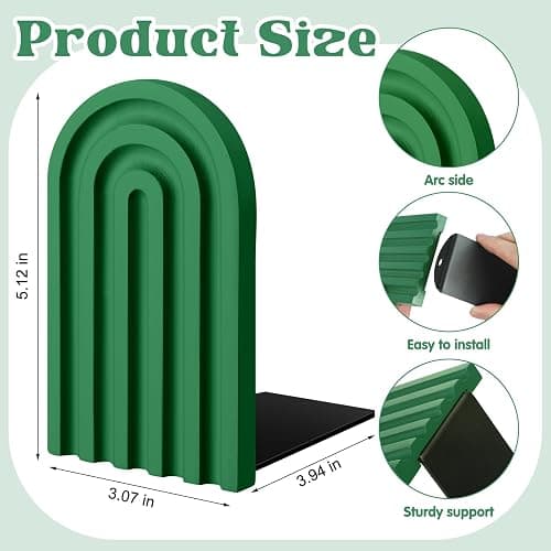 Harloon 4 Pcs Boho Arch Wood Bookends Rainbow Arch Back to School Book Stand Decorative Bookend for Shelves Non Skid Cute Book Stoppers for Heavy Books Home Office Library Kitchen(Green Color) thumbnail 3