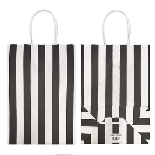 ADIDO EVA 25 PCS Black and White Striped Gift Bags Small Kraft Paper Bags with Handles for Party Favor (6.2 x 3.1 x 8.6 In) thumbnail 4